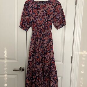 Evereve Blue and Pink Puff Sleeve Sundress